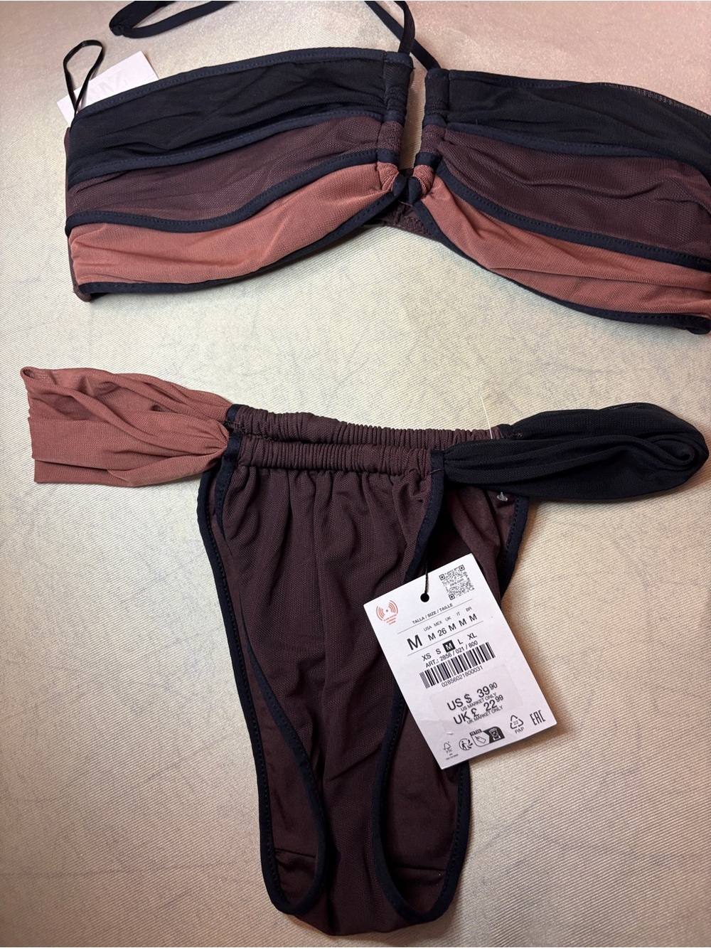 Zara Tulle Two-Piece Bikini Set - Halter Bandeau Top & High-Cut Bottom - Picture 7 of 11